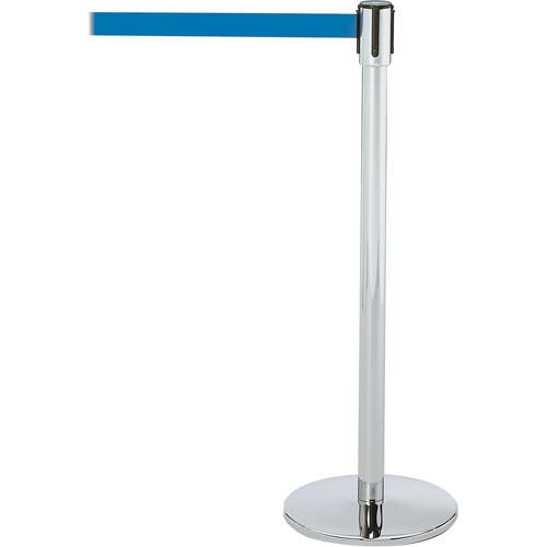 Slimline TensaBarrier&reg; Barrier Post, Steel, 38" H, Blue Tape, 7.5' Tape Length NTL Industrial