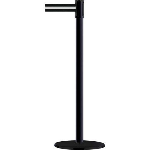 Slimline TensaBarrier&reg; Barrier Post, Steel, 38" H, Black/White Tape, 7.5' Tape Length NTL Industrial