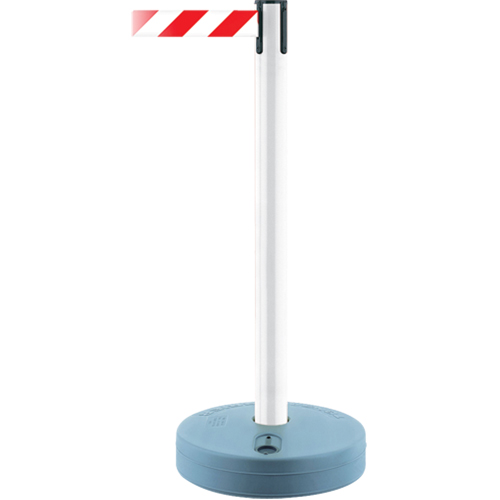 Outdoor TensaBarrier&reg; Barrier Post, Plastic, 37" H, White/Red Tape, 13' Tape Length NTL Industrial