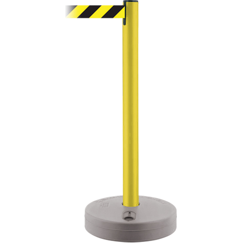 Outdoor TensaBarrier&reg; Barrier Post, Plastic, 37" H, Black/Yellow Tape, 13' Tape Length NTL Industrial