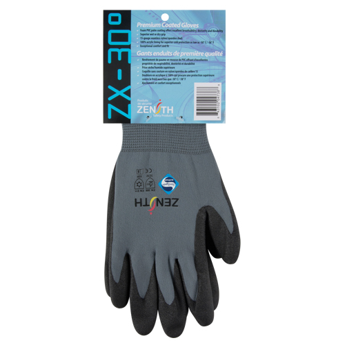 Gants enduits de premi&egrave;re qualit&eacute; ZX-30°, 8/Moyen, R&ecirc;vetement PVC, Calibre 15, Enveloppe en Nylon NTL Industrial