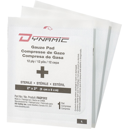 Gaze Dynamic, Tampon, 2" lo x 2" la, St&eacute;rile, Dispositif m&eacute;dical Classe 1 NTL Industrial