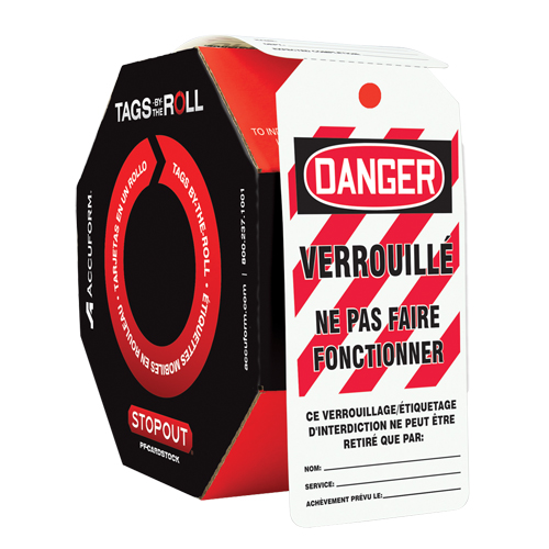 Tags By-The-Roll Lockout Tags, Plastic, 3" W x 6-1/4" H, French NTL Industrial