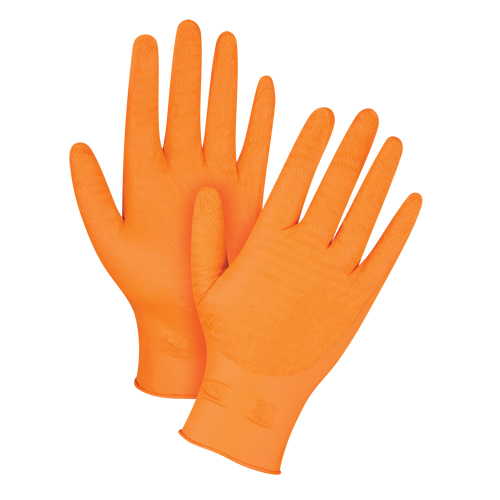 Gants de poids lourd Gripper, Grand, Nitrile, 7 mils, Sans poudre, Orange NTL Industrial