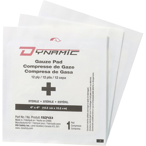 Gaze Dynamic, Tampon, 4" lo x 4" la, St&eacute;rile, Dispositif m&eacute;dical Classe 1 NTL Industrial