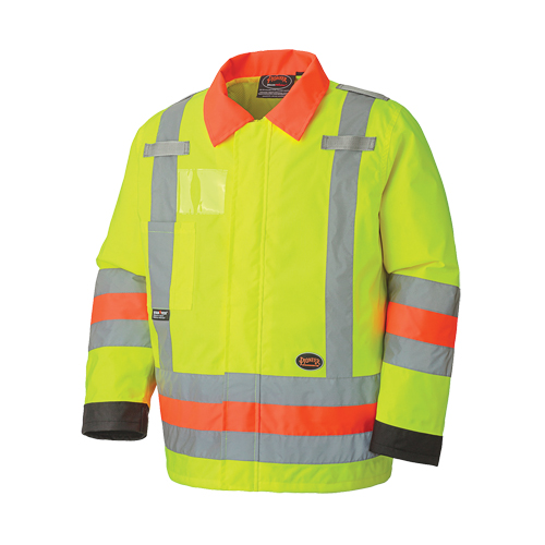 6037 Traffic Control Waterproof Safety Jacket, Polyester, High Visibility Lime-Yellow, X-Small NTL Industrial