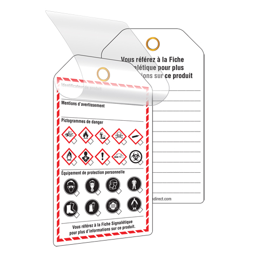 &eacute;tiquettes auto-plastifiantes pour le milieu de travail, Papier cartonn&eacute;, 3-3/8" la x 5-3/4" h, Français NTL Industrial