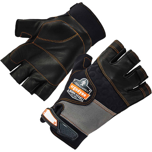Gants demi-doigts en cuir r&eacute;duisant les impacts ProFlex 901, Petit, Paume en Cuir fleur, Poignet Boucle et crochet NTL Industrial