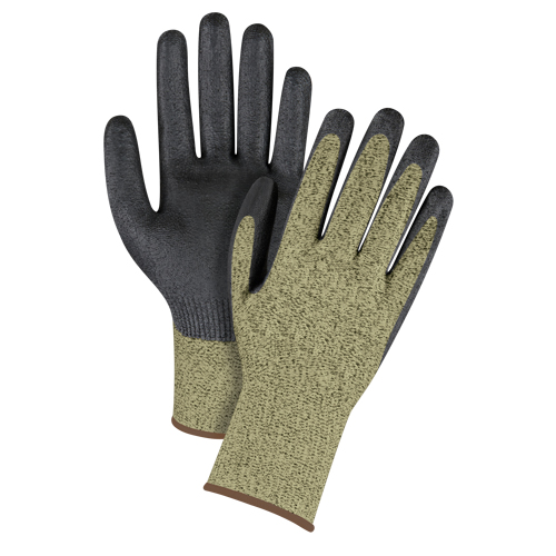 Gants &eacute;lastiques sans coutures r&eacute;sistants &agrave; la coupe noir & jaune, Taille Grand/9, Calibre 13, Rev&ecirc;tement Mousse de nitrile, Enveloppe en Aramide, ASTM ANSI niveau A6 NTL Industrial