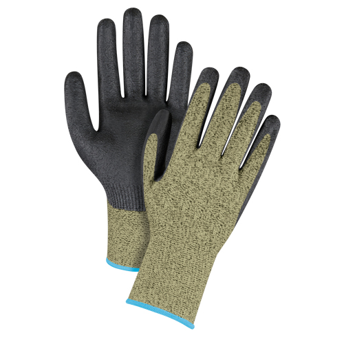 Gants &eacute;lastiques sans coutures r&eacute;sistants &agrave; la coupe noir & jaune, Taille T-Grand/10, Calibre 13, Rev&ecirc;tement Mousse de nitrile, Enveloppe en Aramide, ASTM ANSI niveau A6 NTL Industrial