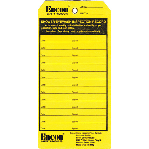 Emergency Shower & Eyewash Inspection Record Tag, Cardstock, 3-1/8" W x 6-1/4" H, English NTL Industrial