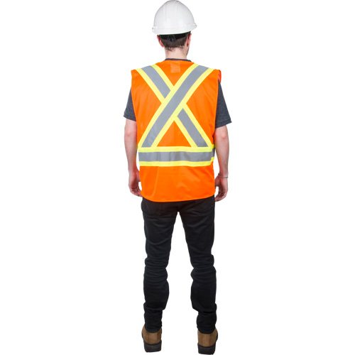 Traffic Safety Vest, High Visibility Orange, Large, Polyester NTL Industrial