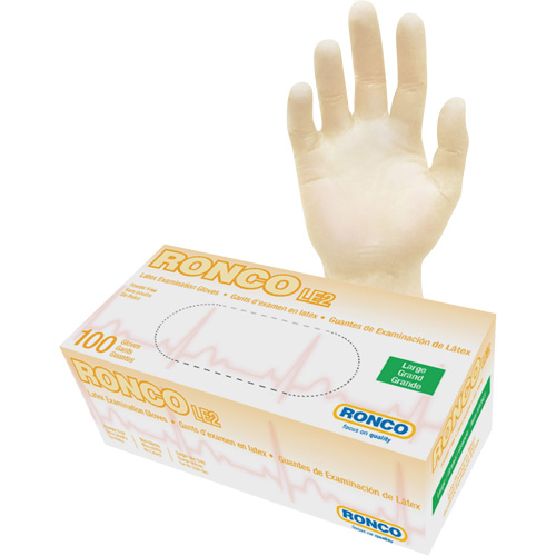 Gants jetables, Grand, Latex, 4 mils, Sans poudre, Naturel, Classe 2 NTL Industrial