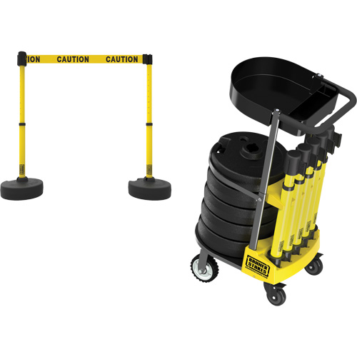 PLUS Barrier Post Cart Kit with Tray, 75' L, Metal, Yellow NTL Industrial
