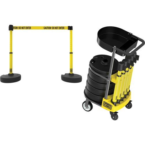 PLUS Barrier Post Cart Kit with Tray, 75' L, Metal, Yellow NTL Industrial
