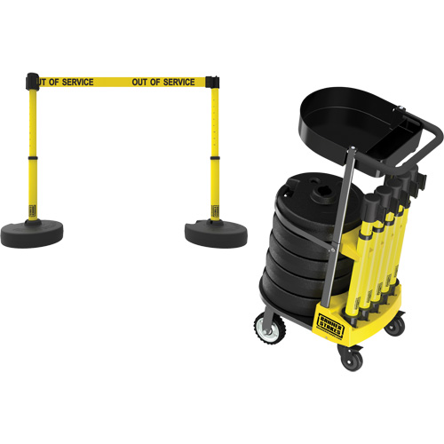 PLUS Barrier Post Cart Kit with Tray, 75' L, Metal, Yellow NTL Industrial