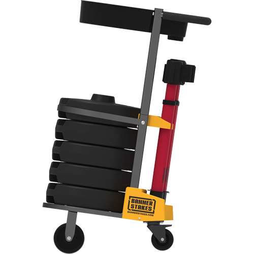 PLUS Barrier Post Cart Kit with Tray, 75' L, Metal, Yellow NTL Industrial