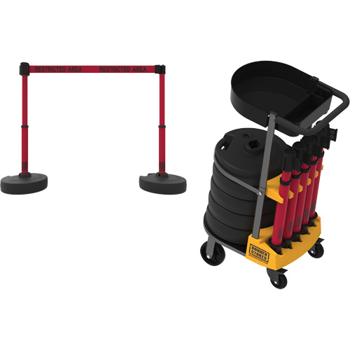 PLUS Barrier Post Cart Kit with Tray, 75' L, Metal, Red NTL Industrial
