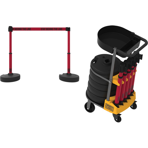 PLUS Barrier Post Cart Kit with Tray, 75' L, Metal, Red NTL Industrial