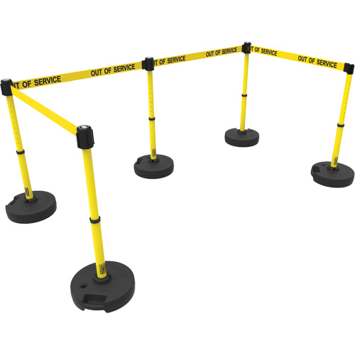 PLUS Barrier Post Set X5, Plastic, 42" H, Yellow Tape, 15' Tape Length NTL Industrial