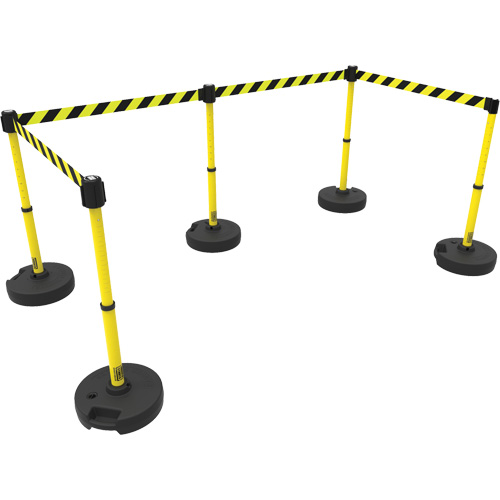 PLUS Barrier Post Set X5, Plastic, 42" H, Yellow Tape, 15' Tape Length NTL Industrial