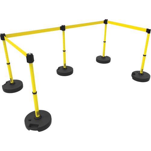 PLUS Barrier Post Set X5, Plastic, 42" H, Yellow Tape, 15' Tape Length NTL Industrial