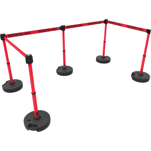 PLUS Barrier Post Set X5, Plastic, 42" H, Red Tape, 15' Tape Length NTL Industrial