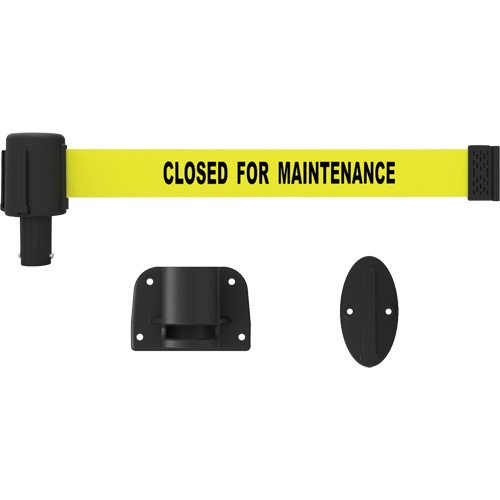 PLUS Wall Mount Barrier System, Plastic, Screw Mount, 15', Yellow Tape NTL Industrial