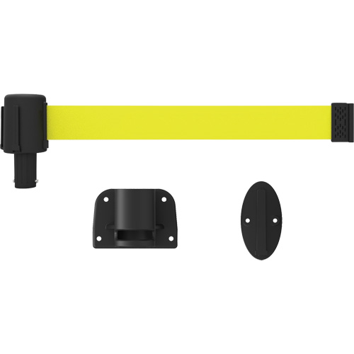 PLUS Wall Mount Barrier System, Plastic, Screw Mount, 15', Yellow Tape NTL Industrial