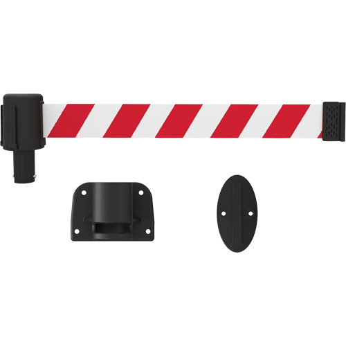 PLUS Wall Mount Barrier System, Plastic, Screw Mount, 15', Red and White Tape NTL Industrial