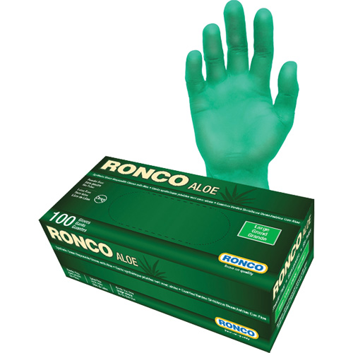 Disposable Gloves with Aloe, Large, Vinyl, 5-mil, Powder-Free, Green NTL Industrial