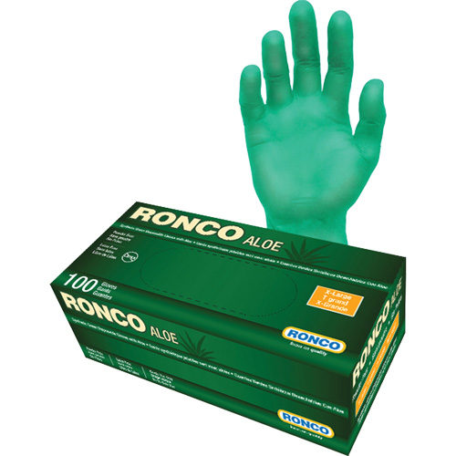Gants jetables avec alo&egrave;s, T-Grand, Vinyle, 5 mils, Sans poudre, Vert NTL Industrial