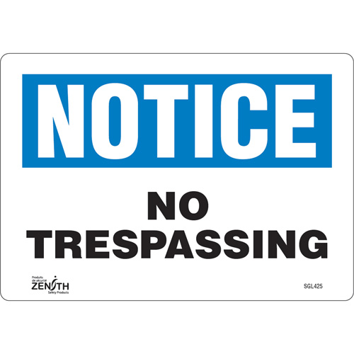 "No Trespassing" Sign, 7" x 10", Vinyl, English NTL Industrial