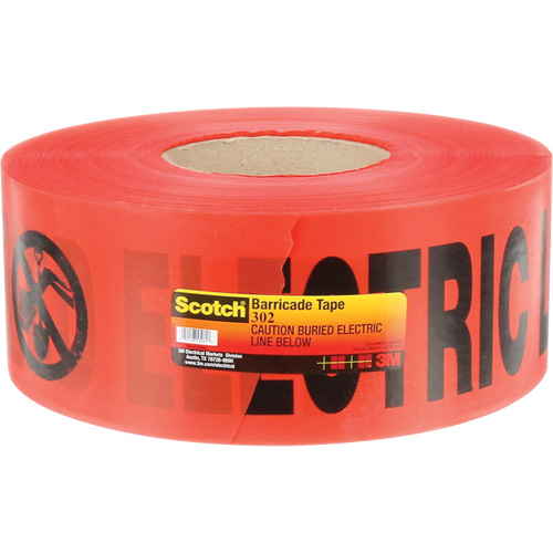 Scotch&reg; Buried Barricade Tape, English, 3" W x 1000' L, 4 mils, Black on Red NTL Industrial