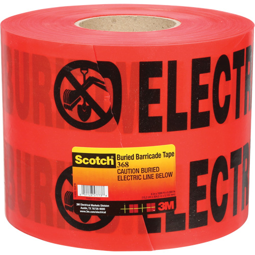 Scotch&reg; Buried Barricade Tape, English, 6" W x 1000' L, 4 mils, Black on Red NTL Industrial