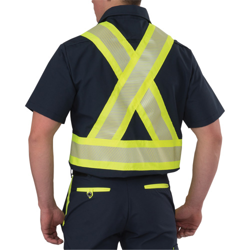 Chemise &agrave; manches courtes haute visibilit&eacute; r&eacute;sistant &agrave; la d&eacute;chirure, Polyester, Petit, Bleu marin NTL Industrial
