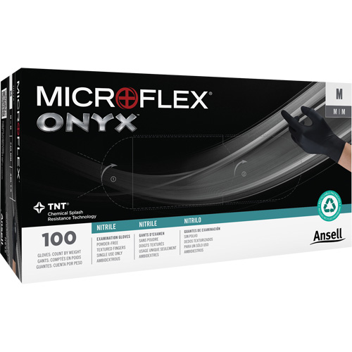 Onyx&reg; Gloves, Small, Nitrile, 3.5-mil, Powder-Free, Black NTL Industrial
