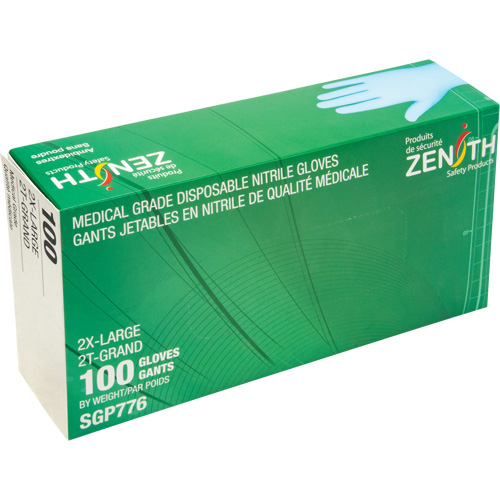 Gants jetables de calibre m&eacute;dical r&eacute;sistants &agrave; la perforation, 2T-Grand, Nitrile, 4,5 mils, Sans poudre, Bleu, Classe 2 NTL Industrial