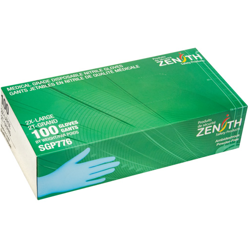 Gants jetables de calibre m&eacute;dical r&eacute;sistants &agrave; la perforation, 2T-Grand, Nitrile, 4,5 mils, Sans poudre, Bleu, Classe 2 NTL Industrial