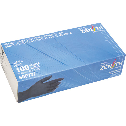 Gants jetables de calibre m&eacute;dical r&eacute;sistants &agrave; la perforation, Petit, Nitrile, 5 mils, Sans poudre, Noir, Classe 2 NTL Industrial