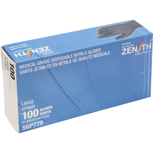 Puncture-Resistant Medical-Grade Disposable Gloves, Large, Nitrile, 5-mil, Powder-Free, Black, Class 2 NTL Industrial