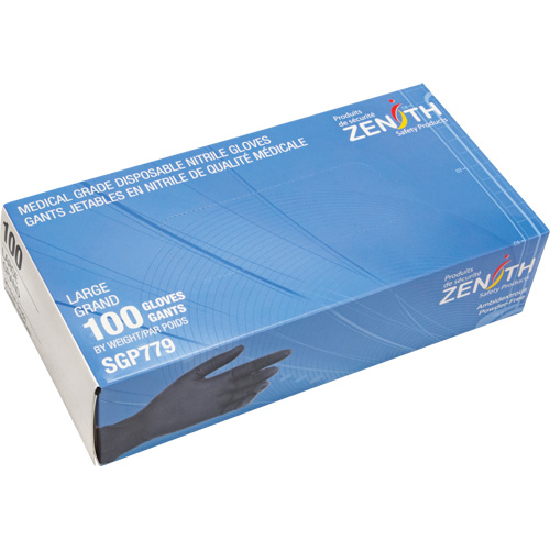 Puncture-Resistant Medical-Grade Disposable Gloves, Large, Nitrile, 5-mil, Powder-Free, Black, Class 2 NTL Industrial