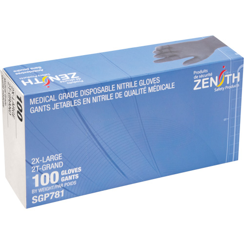 Gants jetables de calibre m&eacute;dical r&eacute;sistants &agrave; la perforation, 2T-Grand, Nitrile, 5 mils, Sans poudre, Noir, Classe 2 NTL Industrial