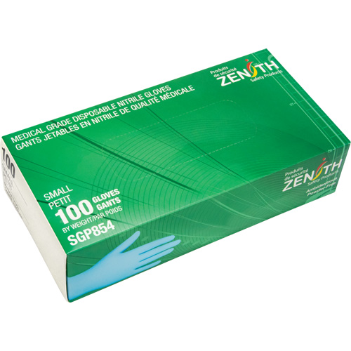 Gants jetables de calibre m&eacute;dical r&eacute;sistants &agrave; la perforation, Petit, Nitrile, 3,5 mils, Sans poudre, Bleu, Classe 2 NTL Industrial