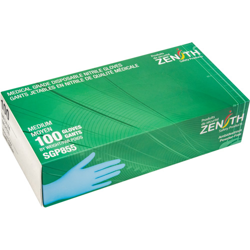 Gants jetables de calibre m&eacute;dical r&eacute;sistants &agrave; la perforation, Moyen, Nitrile, 3,5 mils, Sans poudre, Bleu, Classe 2 NTL Industrial