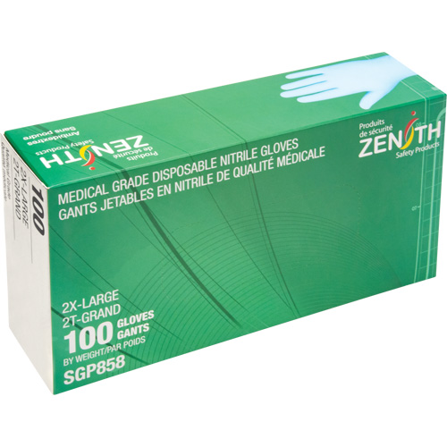 Gants jetables de calibre m&eacute;dical r&eacute;sistants &agrave; la perforation, 2T-Grand, Nitrile, 3,5 mils, Sans poudre, Bleu, Classe 2 NTL Industrial