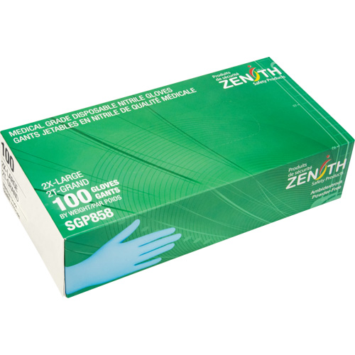 Gants jetables de calibre m&eacute;dical r&eacute;sistants &agrave; la perforation, 2T-Grand, Nitrile, 3,5 mils, Sans poudre, Bleu, Classe 2 NTL Industrial