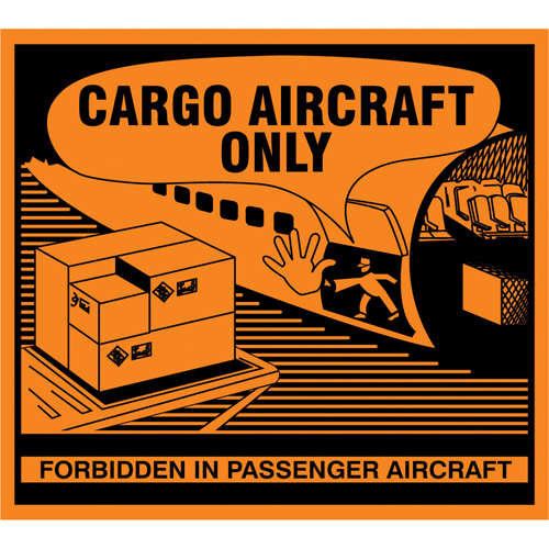 "Cargo Aircraft Only" Handling Labels, 4-3/4" L x 4-1/4" W, Orange NTL Industrial