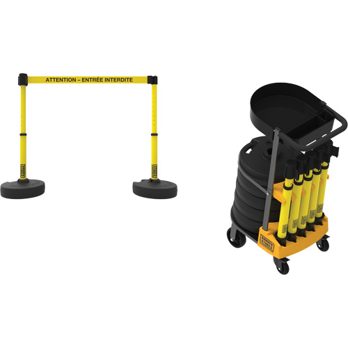 Plus Portable Barrier System Cart Package with Tray, 75' L, Metal/Plastic, Yellow NTL Industrial