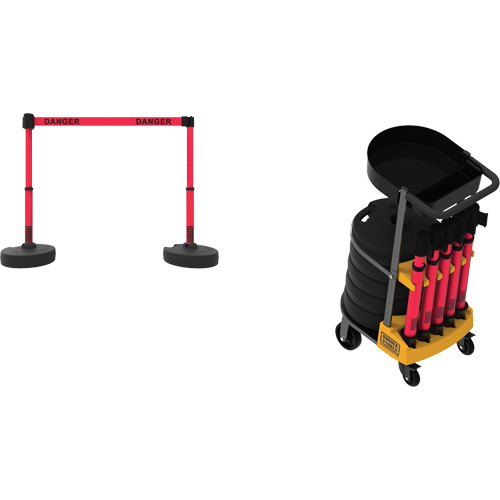 Plus Portable Barrier System Cart Package with Tray, 75' L, Metal/Plastic, Red NTL Industrial